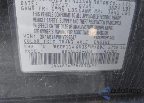 2017 Nissan Sentra Sv z USA, uszkodzony, nr VIN 3N1AB7AP9HY297647